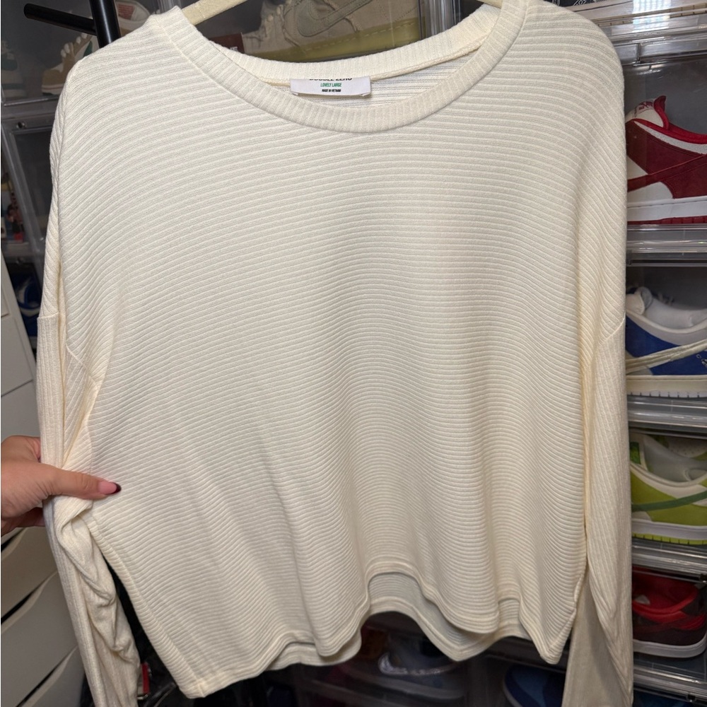 Women's Cropped Cream Ribbed Sweater Top